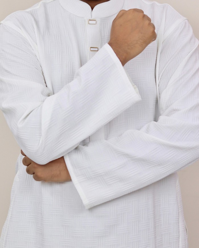 Chinese Popcorn Cotton Panjabi - White