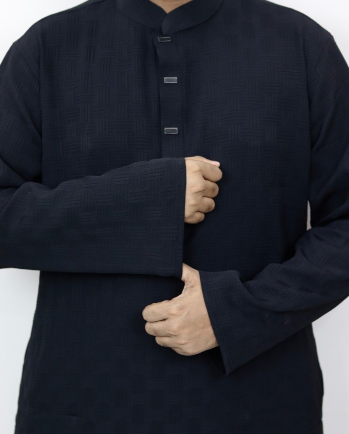 Chinese Popcorn Cotton Panjabi - Black