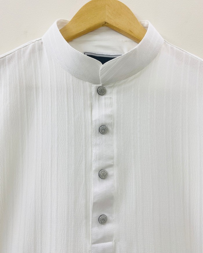 White Subtle Line Panjabi - 306