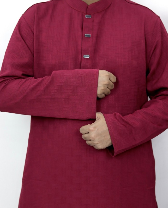 Chinese Popcorn Cotton Panjabi - Maroon