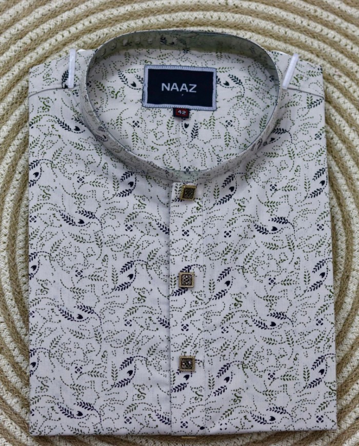 Leaf Print - Cream White 211